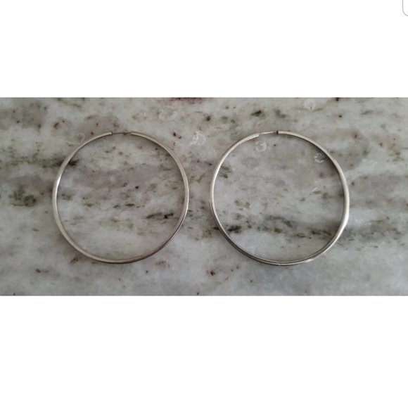 RARE MARKED DESIGNER MAYORS BIRK'S ITALY 925 STERLING XLARGE HOOP ROUND EARRINGS - Picture 1 of 9